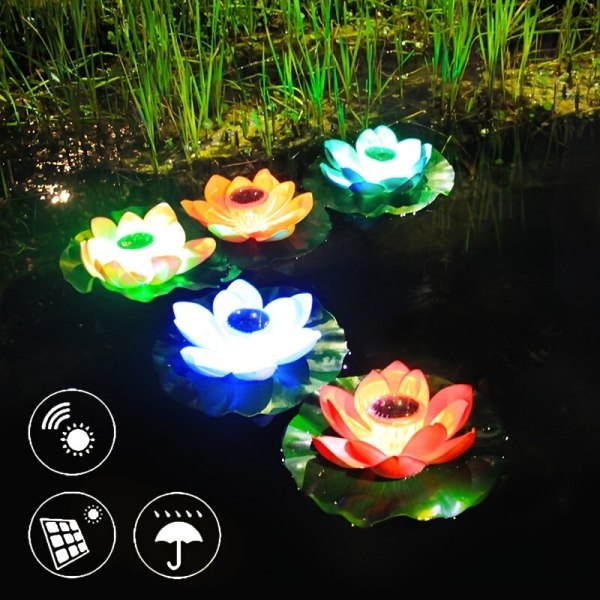 Solcelledrevet kunstig flydende lotus LED-lys til have, dam, springvand, dekoration, udendørsbelysning Yellow