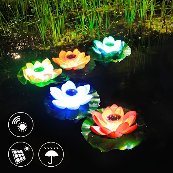 Solcellsbelyst konstgjord flytande lotus LED-ljus trädgårdsdamm fontän dekor utomhusbelysning White