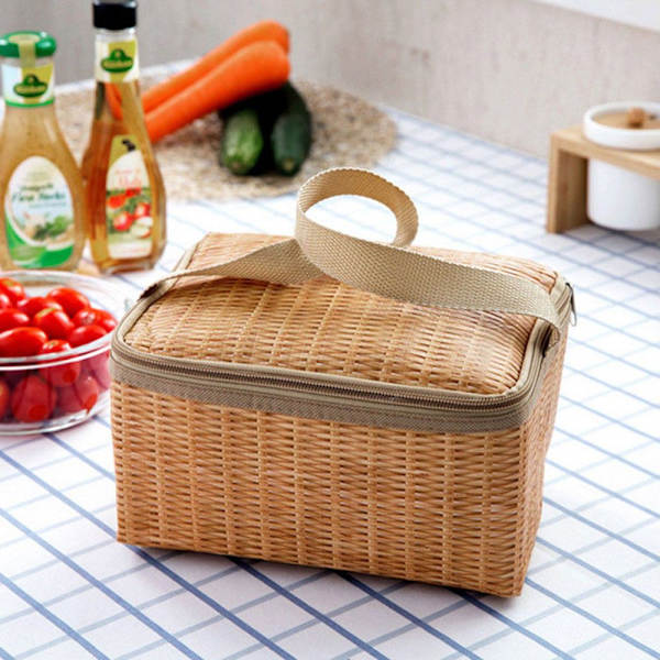 Bærbar frokosttaske i kunstrattan 22*14*12cm