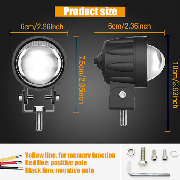 2st Motorcykel Led Pod 60W 6000K Körljus Super Spotlight Offroad Dimljus Extraljus Arbetsljus för SUV