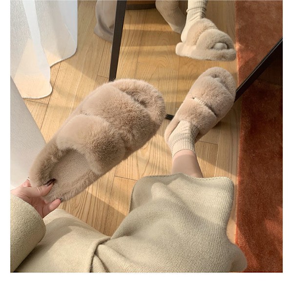 dam plysch sandaler hem bomull tofflor milk tea color 35