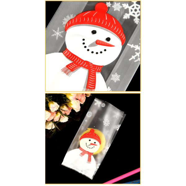 Snögubbe plast presentpåsar Godis kaka bakning förpackningspåse snowman 50pcs