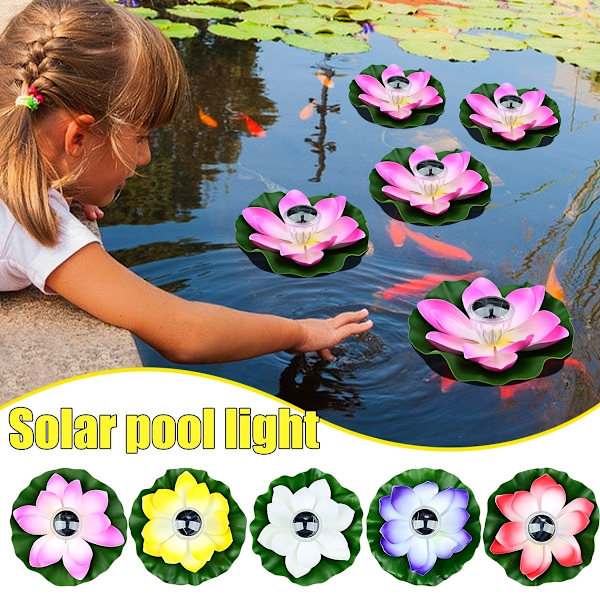 Solcellsbelyst konstgjord flytande lotus LED-ljus trädgårdsdamm fontän dekor utomhusbelysning Yellow
