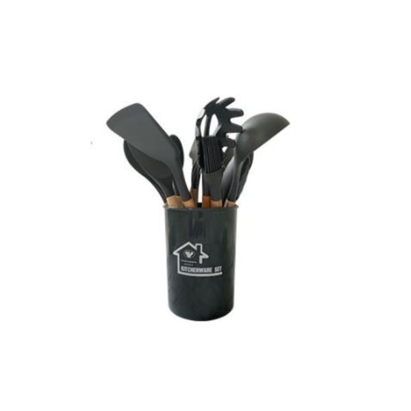 12/ set trähandtag silikon sked set köksredskap dark gray