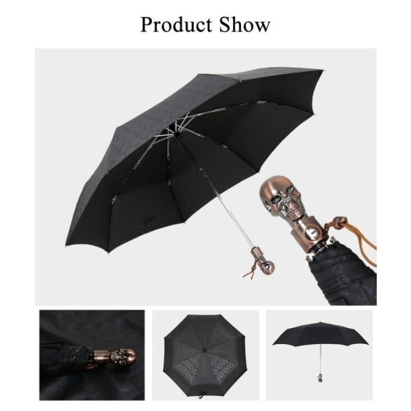 105cm 3 kokoontaittuva Creative Skull Kahva automaattinen iso sateenvarjo black
