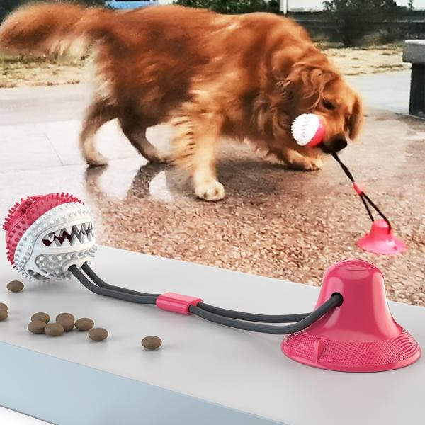 Hundelegetøj Silicon Sugekop Tug Interaktiv Hundebold Legetøj til Pet Chew Bite red yuan