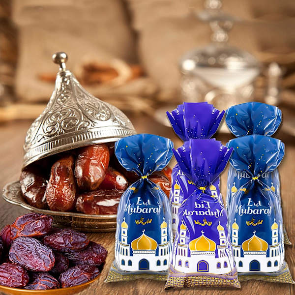 100 bitar Ramadan presentpåsar, blå och lila godispåsar