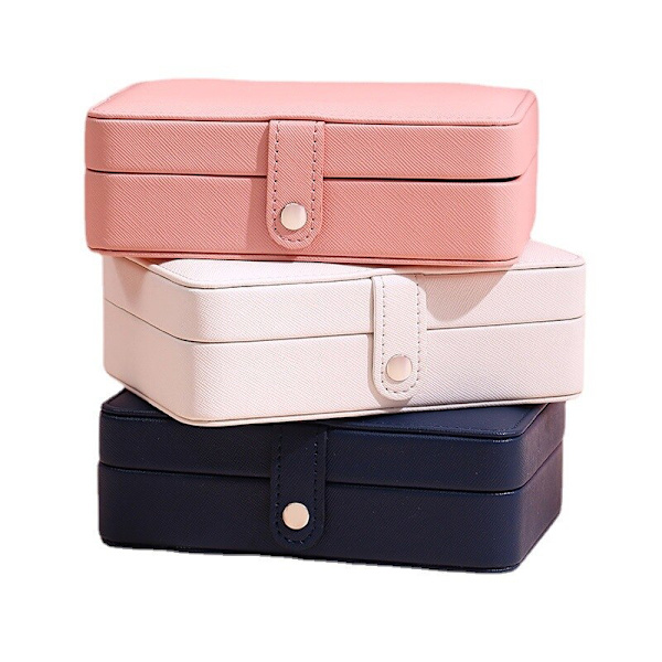 Kvinder bærbar mode knap PU læder smykker opbevaringsboks pink 16*11*5cm