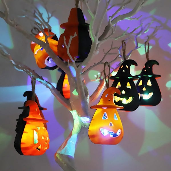 Halloween Pumpa Lantern Led Hanging Ghost Lantern Lamp black 2pcs