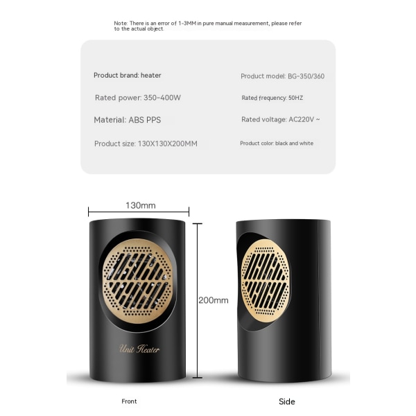 Bärbar värmebordsvärmare för inomhusbruk black