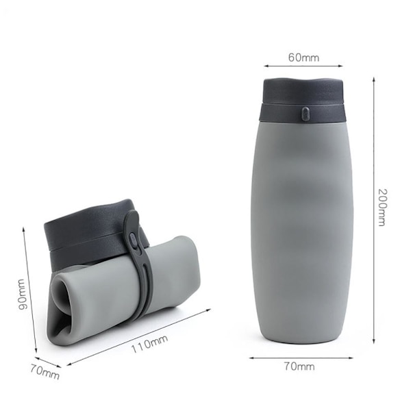 600 ml silikon Bärbar vattenflaska för utomhussporter gray