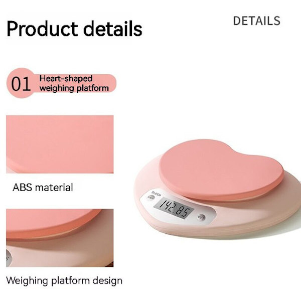 Elektronisk køkkenvægt 5 kg vægt gram digital vægt pink 0.1g/2kg