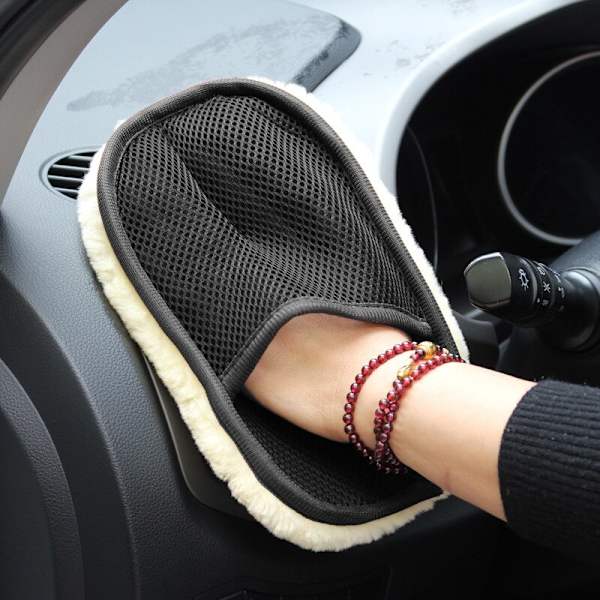 Car Styling Tykke Uld Bløde Bilvask Handsker Rengøringsbørste black+beige 21CM*14CM
