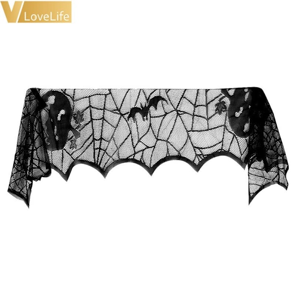 Halloween cover spets bordsduk matt svart pumpa Bat black 46*183cm