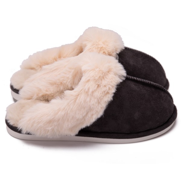 Talvi lämpimät pehmoiset naisten tossut litteät kengät sisäliukumäet Gray 36-37 (fits 34-35)