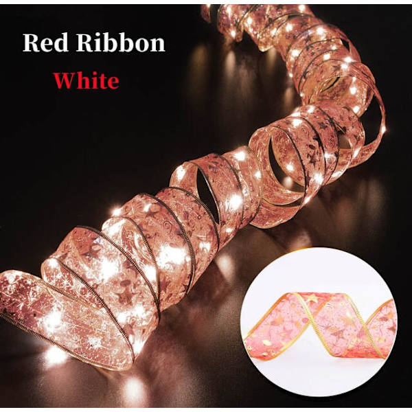 Christmas Ribbon Fairy Light juledekoration DIY buer String Light Tree Ornamenter Red-White 1M