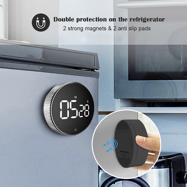 Digital Timer Smart Magnetisk Elektrisk Madlavning Nedtællingsalarm black 8.3cm * 2.5cm