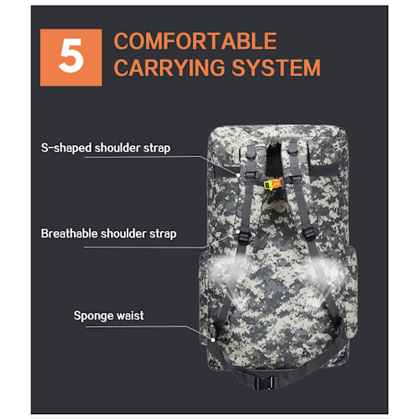 120L utomhus vattentät militär stor taktisk ryggsäck khaki 45*32*75cm