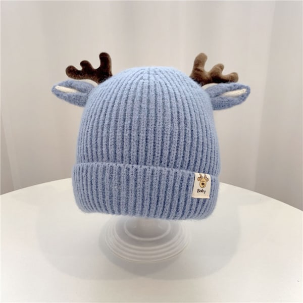 Jouluinen neulottu baby Söpö Deer Ear Paksu lämmin hattu yksivärinen blue