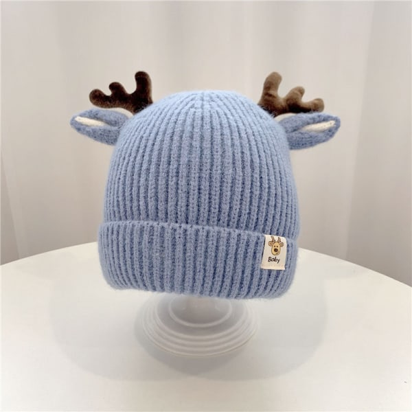 Jul Strikket Baby Beanie Cute Deer Ear Tyk Varm Hue Ensfarvet khaki