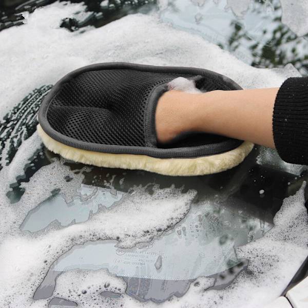 Car Styling Tykke Uld Bløde Bilvask Handsker Rengøringsbørste black+beige 21CM*14CM