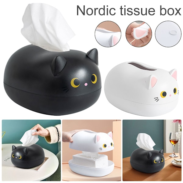 Tissue Box Cute Cat Tissue Box Serviet Opbevaringsboks Nordic Style white 22*16*13cm