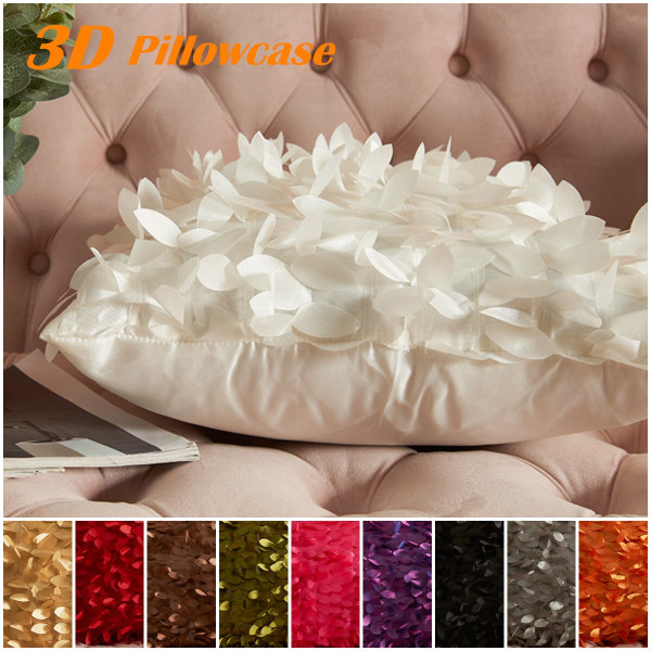 Polyester Satin 3D Planteblade Broderi Pudebetræk 11 Farve Moderne Dekorativ Sofa Pudebetræk nytår Jul Boligindretning Pure White 43X43CM-pillow cover