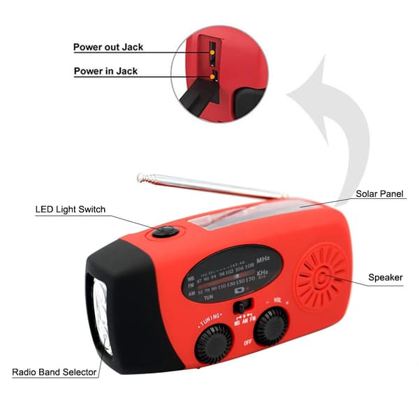 2000 mAh kampiradio aurinkokennoilla taskulampulla ja virtapankilla black