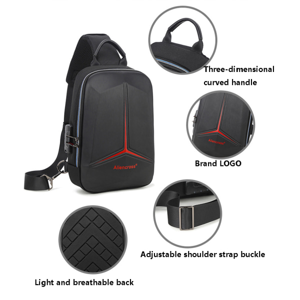 Mænd Multifunktion PVC Anti-tyveri skulder USB Crossbody taske red 21*10*33cm