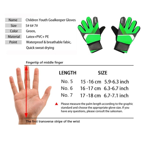 1 par barn fotboll målvaktshandskar Anti-kollisions latex PU fotboll Handskydd handskar Green 7