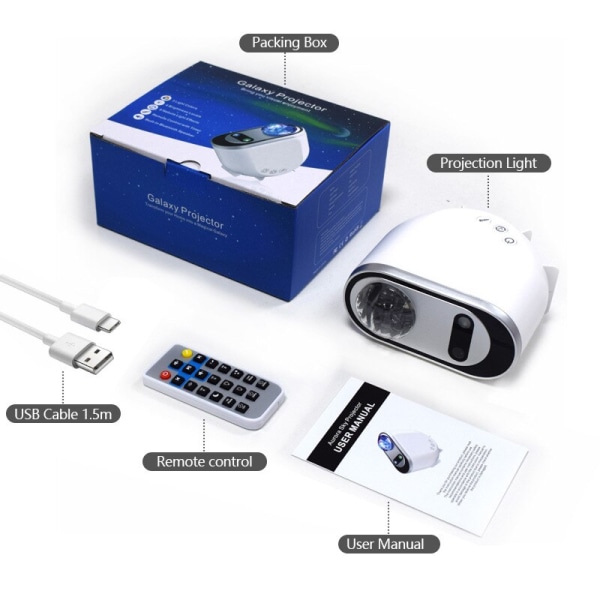 Star Projector LED Aurora Projektorer Galaxy Sky Moon Lamp white no bluetooth
