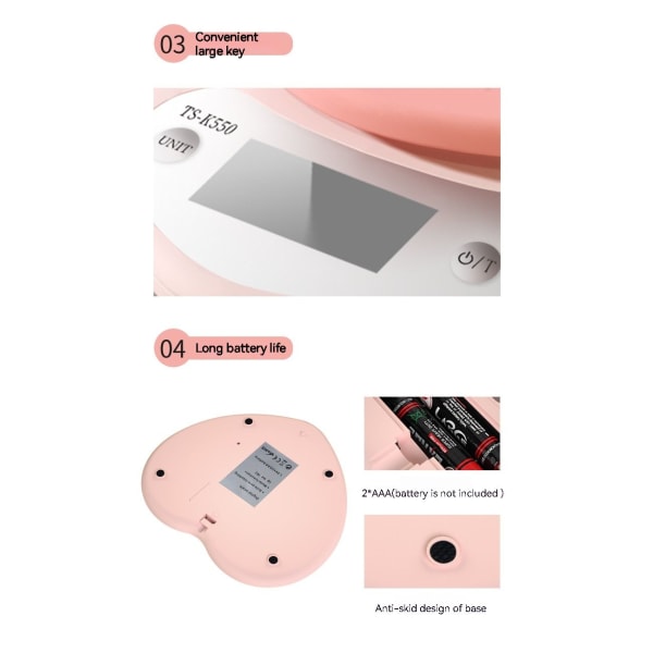 Elektronisk køkkenvægt 5 kg vægt gram digital vægt pink 1g/5kg
