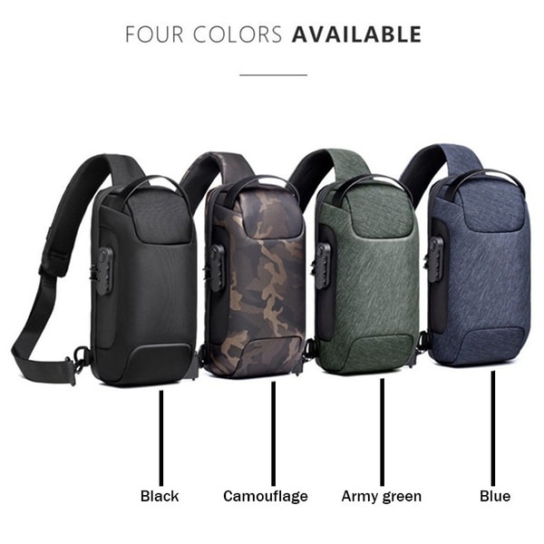 Miesten vedenpitävä USB Oxford Crossbody -laukku varkaudenesto olkapää Army Green
