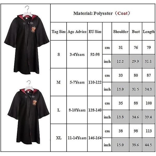 3-14-vuotiaille lapsille ja teineille pojille ja tytöille Harry Potter Hermione Granger Gryffindor roolipeliasusetti, lahja 11-14-vuotiaille -Xin Girl 5-7 Years