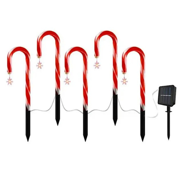 Udendørs julepynt Solar Candy Cane Lights Vandtæt Led Light D-5PCS