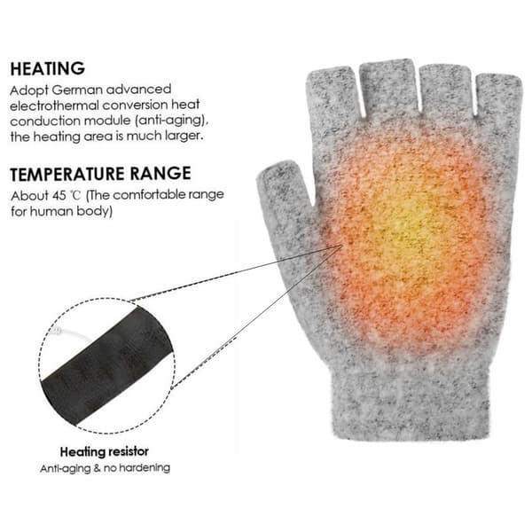 USB Electric Gloves Lämmitys Cabriolet Fingerless Glove light gray