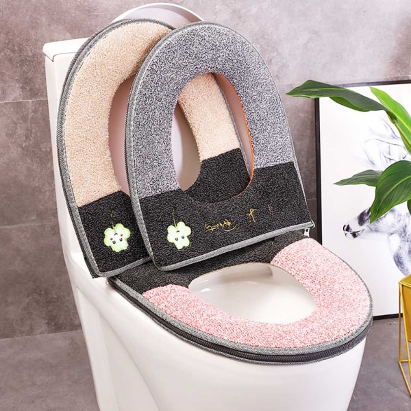 Husholdnings blødt vaskbart toiletsædebetræk Mat black+pink 43*37cm