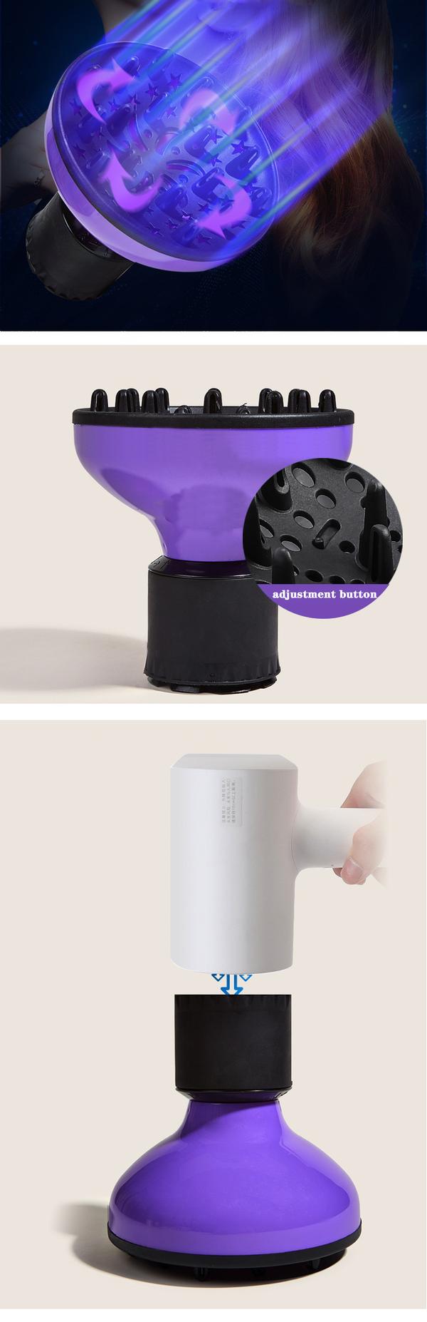 4,2-5,8 cm lockigt hår diffusor big wave verktyg purple