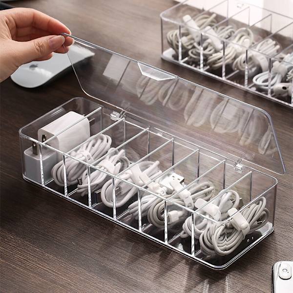 Läpinäkyvä kaapelin tallennuslaatikko Data Line laturin johdon organizer 26x9x5.5cm-with cover
