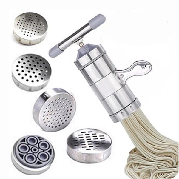 Manuel nudelmaskine i rustfrit stål Press Pasta Machine Cutter silver With 5 moulds