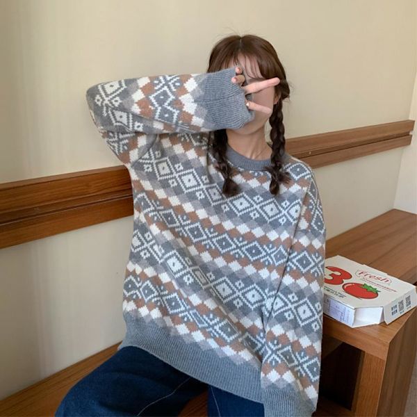 dam stickad tröja höst vinter jul pullover dam coffee one size