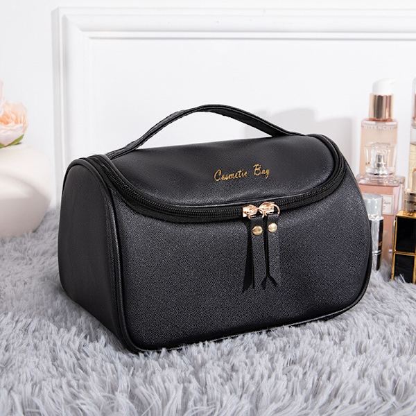 PU læder stor kosmetisk dame lynlås vandtæt makeup taske black 15*14*23cm