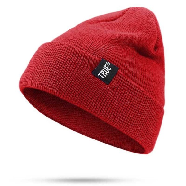 Vinterstrikket Beanie Hue Til Damer Mænd Ensfarvet Efterår Vinter Hold varmen Beanies C7 Crimson