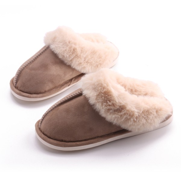 Talvi lämpimät pehmoiset naisten tossut litteät kengät sisäliukumäet Khaki 36-37 (fits 34-35)