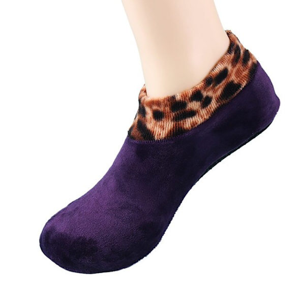 Mænd Kvinder Tykke Vinter Varme Sokker Skridsikre Indendørs Gulv Bløde Casual Slipper Strømpebukser Dark Purple Female