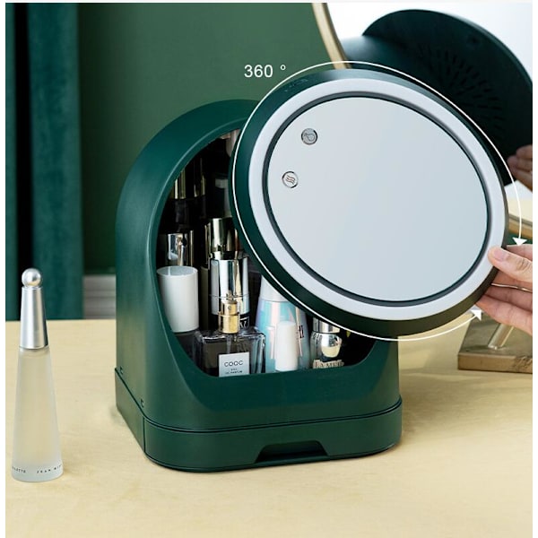 LED HD-spegel makeup bärbar förvaringsbox green