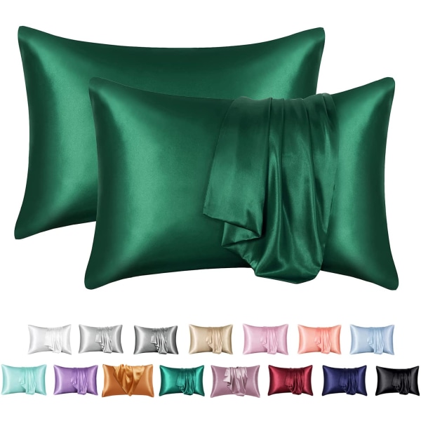 2ST Örngott Cover Satin Hår Skönhet Örngott Heminredning Dark Green 50x66cm-2PCS