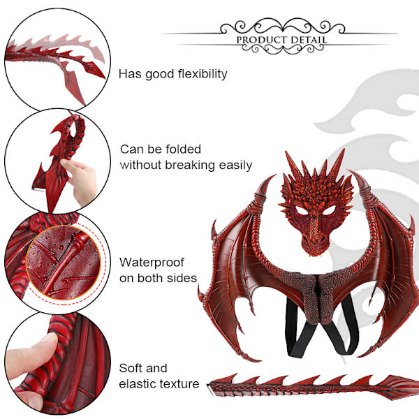 Halloween Cospty Dragonadult Kids Party Djurdräkt red 60*45*8cm