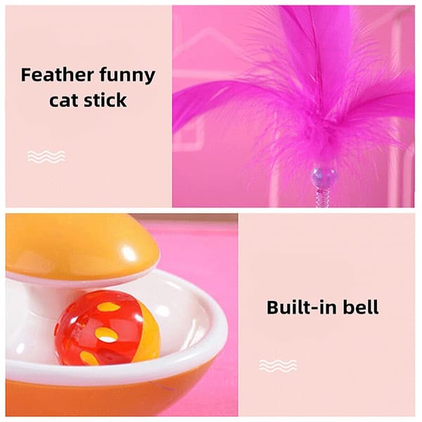 Interactive Cat Turntable Rolling Ball med Bell Toy yellow