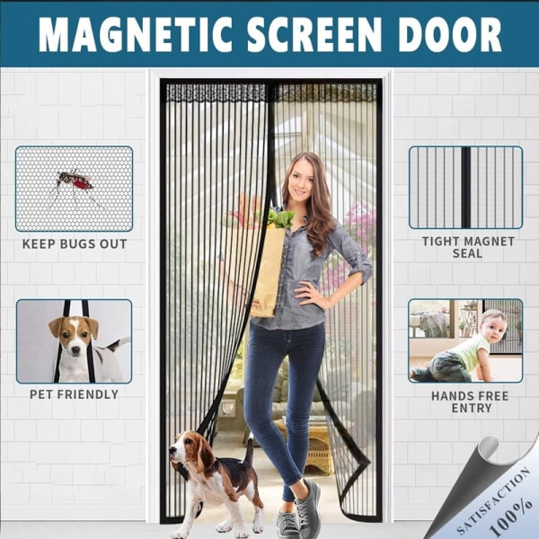 5 størrelser Basic Magnetic Myggenet Sommer Anti Bug Flue Dør Gardiner Mesh White 110 x 210cm